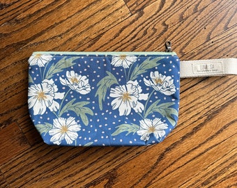 Blaue Blumen Reißverschluss-Tasche, Schminktasche