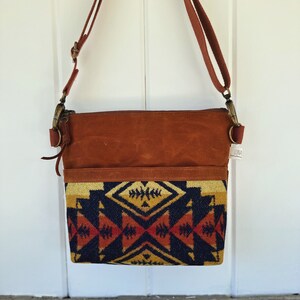 Bolso bandolera - Bolso tipo mensajero - Lona encerada - Óxido - Lana del suroeste - Lana de Oregón - Tribal - Bolso de uso diario
