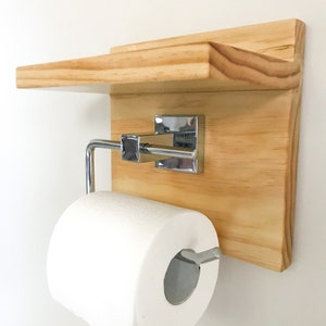 Wooden Toilet Roll Holder with Phone Shelf - Modern Bathroom Decor