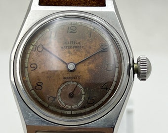 BIRKA Big Crown Tropical 1940s WW2 Military All Steel Manual Wind Mens wristwatch ULTRA RARE