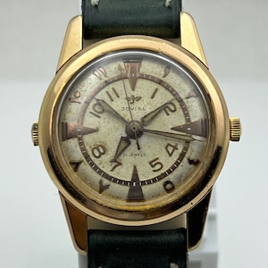 unique JOVIAL Dual Time vintage Gold Filled Swiss Made men&#39;s wristwatch 1970s