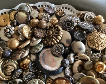 Antique Vintage fancy Metal button lot gold metal button lot silver metal button lot collector buttons journaling slow stitch scrapbooking