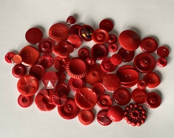 Vintage fancy red button lot red buttons red Craft buttons junk journal, scrapbooking, slow stitch, buttons art