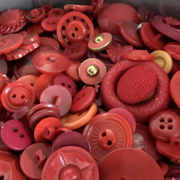 Vintage mixed button lot, red orange plastic sewing craft buttons colt celluloid figural fancy molded