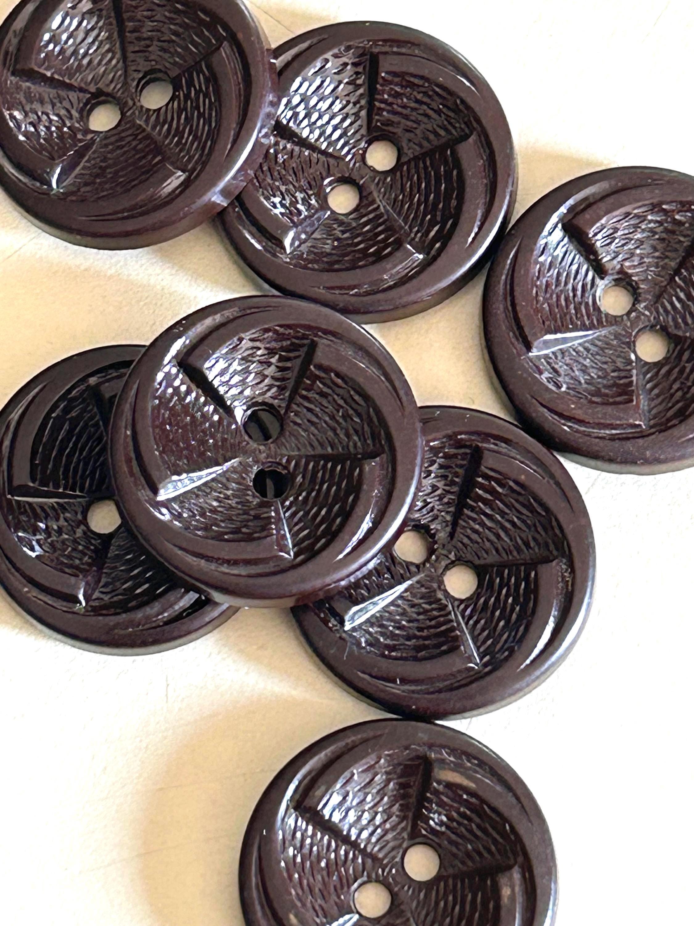 Vintage Early Plastics Brown Pinwheel Button Set / Matching Sewing ...