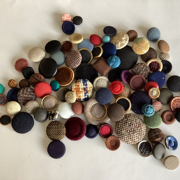 Antique vintage fabric button lot collection wood brown fabric buttons uniform metal journal scrapbooking slow stitch