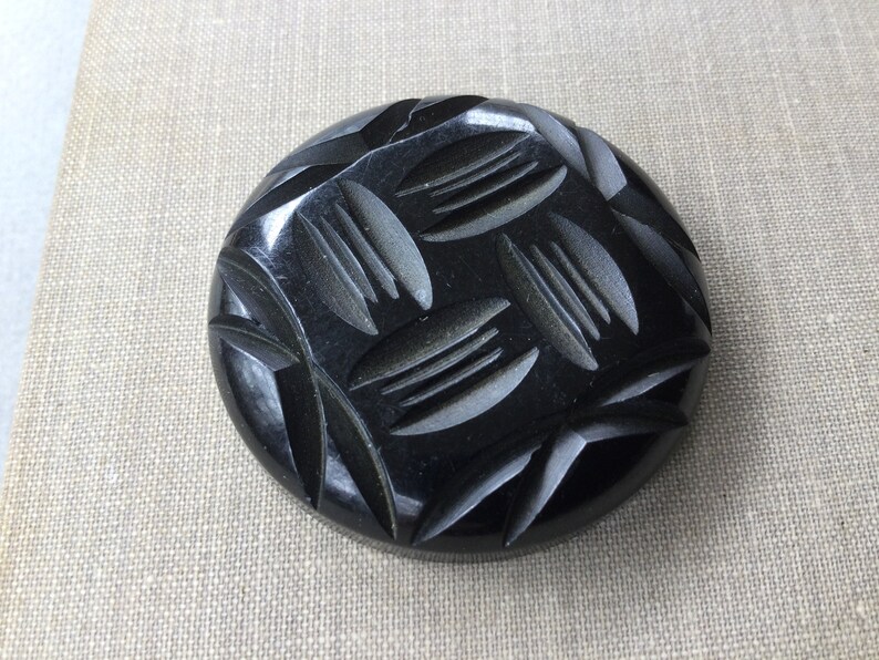 Financial sales sale Chunky Large black Bakelite button carved shank Max 82% OFF metal