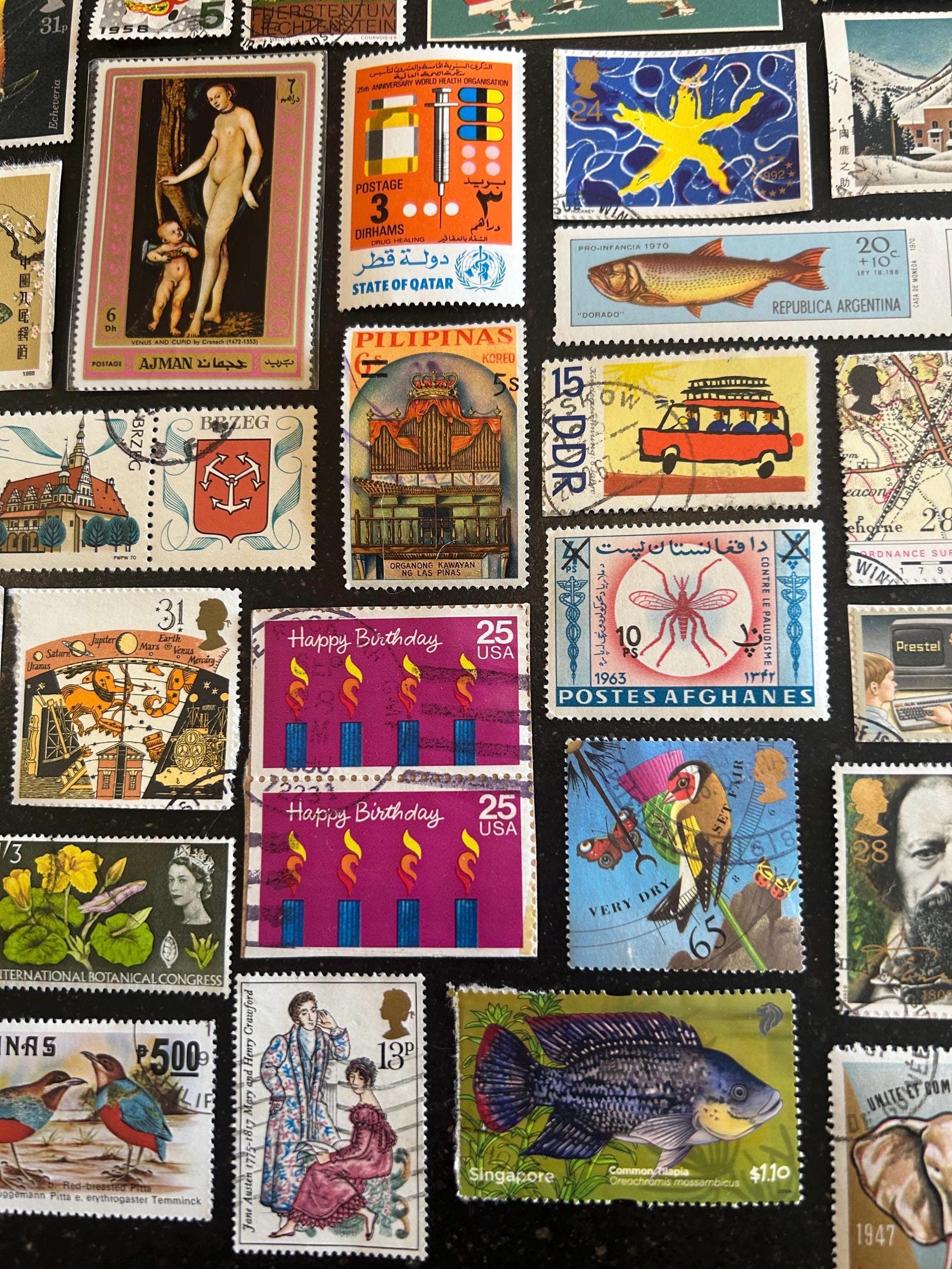 75 Decorative Novelty Postage Stamps Lot / Junk Journal