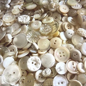plastic white ivory fancy button lot buttons scrapbooking, junk journal crafting pearlized, slow stich molded pearl