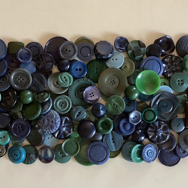 Vintage large fancy blue / green button lot / novelty buttons junk journal, scrapbooking, slow stitch, button art 1” - 1 1/2”