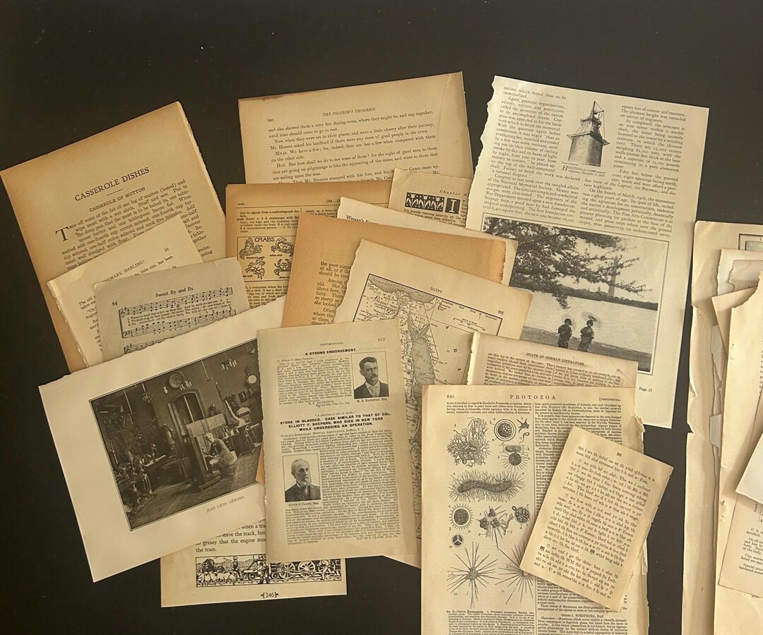 50 Antique Vintage Aged Paper Book Pages / Maps / Sheet Music Ephemera ...