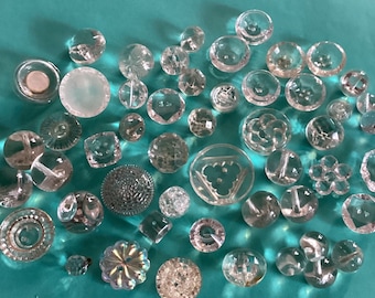 Antique/vintage fancy clear glass button lot