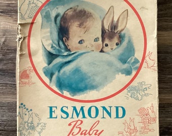 Vintage Esmonde, baby blanket advertising box sweet baby with stuffed bunny graphics