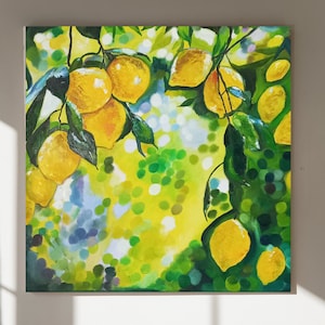 Italienisches Zitronenbaum Ölgemälde, Original Gelbe Zitrus Wandkunst, Mediterranes Küchendekor, Cottagecore Blüte Geburtstag Mutter Geschenk
