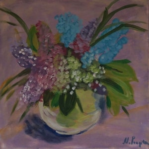 Lilac Painting Acrylic, Violet Painting, Vase Painting, Romantic Acrylic Original Painting, Flower Painting Original, Flowers Wall Art