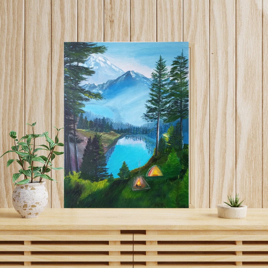 Swiss Mountains Alps Oil Painting, Forest Painting, Lake in the ...