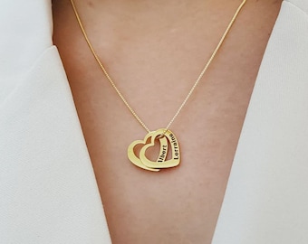 Personalisierte Herz Halskette, Name nach Wunsch eingraviert, Gold Charm Halskette