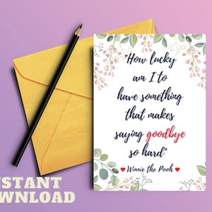 Printable Farewell Card Printable Goodbye Card - Winnie the Pooh - Printable Abschiedskarte - Winnie the Pooh - Printable Abschiedskarte