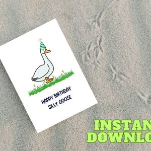 Silly Goose birthday card goose game greeting card, Goose with party hat card, funny birthday card for him, her, bestie, brother son, friend