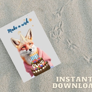 Carte d'anniversaire de renard, carte de renard, carte d'anniversaire de renard, faire une carte de souhaits, TÉLÉCHARGEMENT IMMÉDIAT