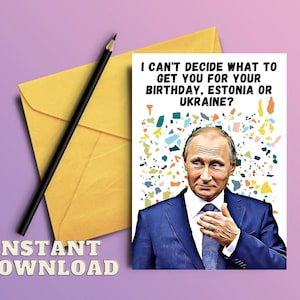 Carte d'anniversaire imprimable inspirée de Vladimir Poutine | Carte drôle de Vladimir Poutine | Cadeau de fan du président Poutine