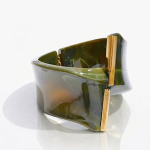 Resin Cuff Bracelet, Gold Statement Bangle, Resin and Acrylic Jewelry, Geometric Wide Cuff, Modern Gift for Women