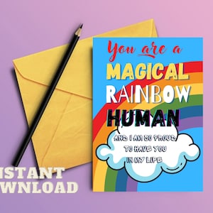 Carte de voeux imprimable être humain magique - LGBT - carte arc-en-ciel - carte d'ami - anniversaire - anniversaire - fête des mères - fête des pères