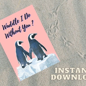 Penguin Anniversary Card | Waddle I Do Without You | Cute Penguin Love Card For Him| PRINTABLE Couples Card | Happy Anniversary Card for Her