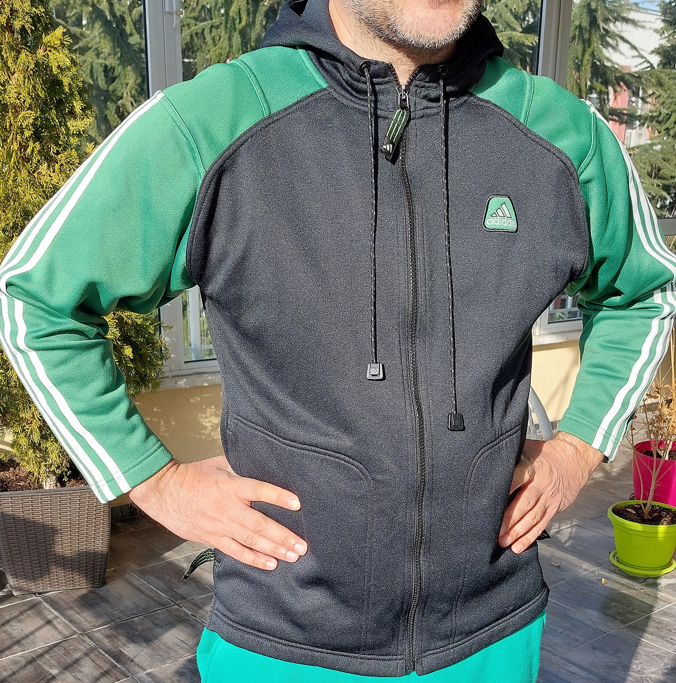 Vintage 90s ADIDAS Green Black Color Sweater Sweatshirt