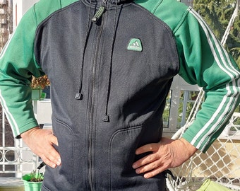 Vintage 90s ADIDAS Green Black Color Sweater Sweatshirt Hoodie Jacket the brand with three stripes Rare Find The brand with 3 stripes