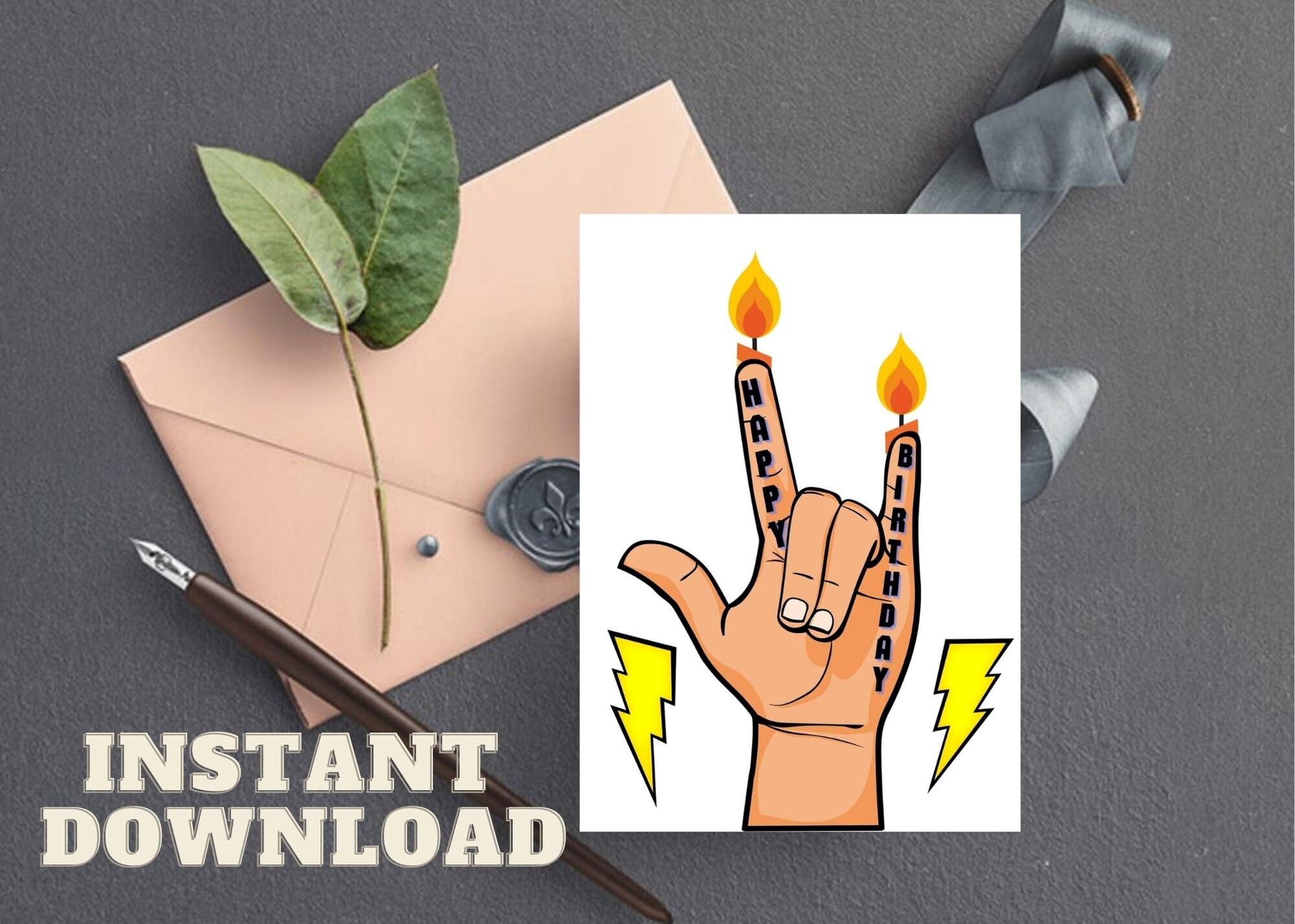 Heavy Metal Rock Horns Birthday PRINTABLE Card - Etsy