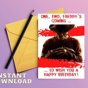 imprimable pour l'anniversaire de Freddy Krueger | Carte drôle de cauchemar sur la rue d'orme | Carte de voeux pour amateurs d'horreur | Carte cadeau tueur en série