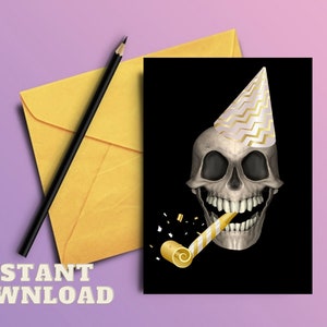Skull With Party Hat Gothic Birthday Card PRINTABLE