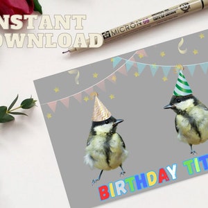 Cartão de aniversário com peitos, cartões de aniversário engraçados, cartões para ele, cartões para ela, cartões engraçados, cartões de pássaros engraçados PARA IMPRIMIR