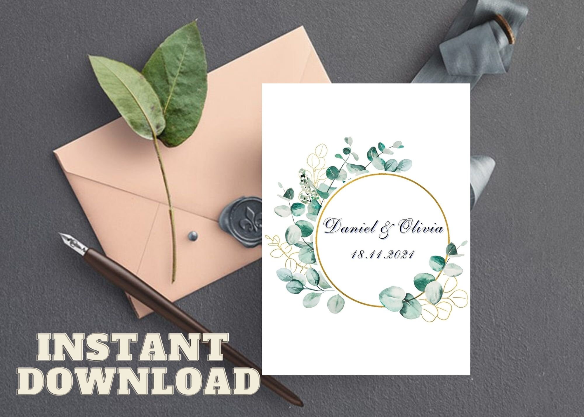 Personalised Wedding Card PRINTABLE, Newly Weds Greenery Floral Card ...