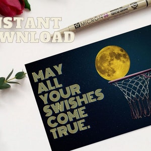 Biglietto di auguri stampabile per il compleanno di basket, regalo per allenatore di basket, DOWNLOAD IMMEDIATO