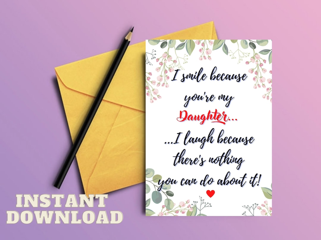 Daughter Birthday PRINTABLE Card, Card for Daughter, Birthday Card for ...
