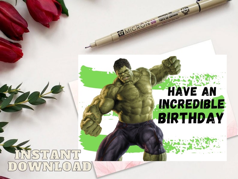 Hulk PRINTABLE Birthday Card Incredible Hulk Card Avengers | Etsy