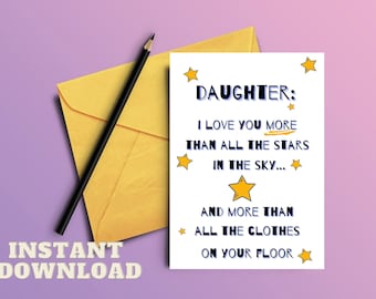 Card for Daughter,PRINTABLE,daughter card,birthday card,funny daughter card,humorous card,to our daughter,daughter birthday,INSTANT DOWNLOAD