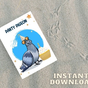 Pigeon Birthday Card, Cute Pigeon Card, Cupcake Birthday Card, Funny Cards, Birthday Cards, INSTANT DOWNLOAD