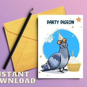 Pigeon Birthday Card, Cute Pigeon Card, Cupcake Birthday Card, Funny Cards, Birthday Cards, INSTANT DOWNLOAD