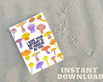 Mushroom Birthday Card, Magical Nature Design (Digital Download)