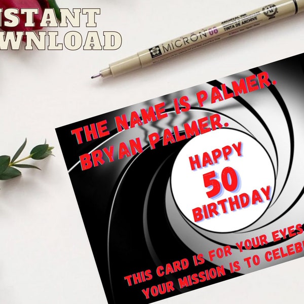 James Bond  PRINTABLE PERSONALIZED Inspired Birthday Card | 007 funny card | Bond. James Bond.