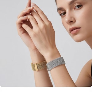Waterproof Stainless Steel Wide Cuff Bracelet - Gold & Platinum Statement Bangle