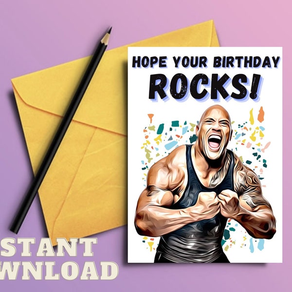 The Rock Printable Birthday Card - Etsy