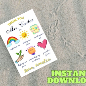 Biglietto di ringraziamento personalizzato per l'insegnante, simpatico regalo di fine anno scolastico per ringraziare l'insegnante, biglietto personalizzato per ragazzo e ragazza per il miglior insegnante con il nome del bambino.