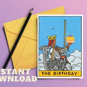 AFDRUKBARE verjaardagskaart, tarotthema, tarotkaart, heksencadeau, cadeau magisch thema, grappige kaart, unieke wenskaart, uniek cadeau