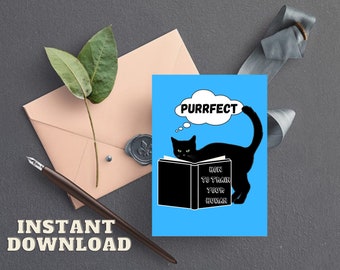 Tarjeta de cumpleaños divertida de gato negro, regalo para dueños de gatos (imprimible)