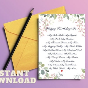 Mama Geburtstagskarte PRINTABLE - Muttertagsgeschenk - Gedicht Geburtstagskarte Mama