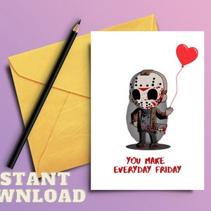 Jason Voorhees DRUCKBARE Karte | Freitag der 13te lustige Karte zum Ausdrucken | Horror Liebeskarte | Valentinstag Geschenk | SOFORTIGER DOWNLOAD